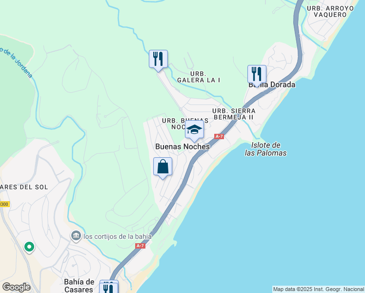 map of restaurants, bars, coffee shops, grocery stores, and more near in Buenas Noches