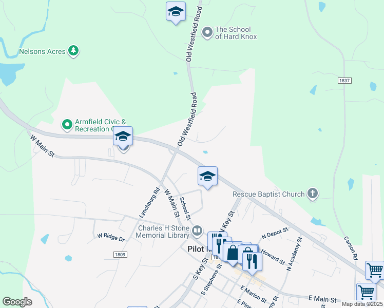 map of restaurants, bars, coffee shops, grocery stores, and more near 527 West 52 Bypass in Pilot Mountain