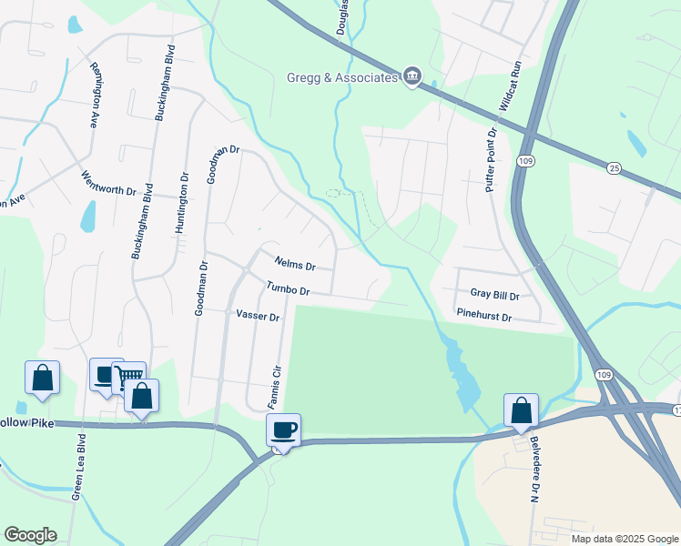 map of restaurants, bars, coffee shops, grocery stores, and more near 317 Goodman Drive in Gallatin