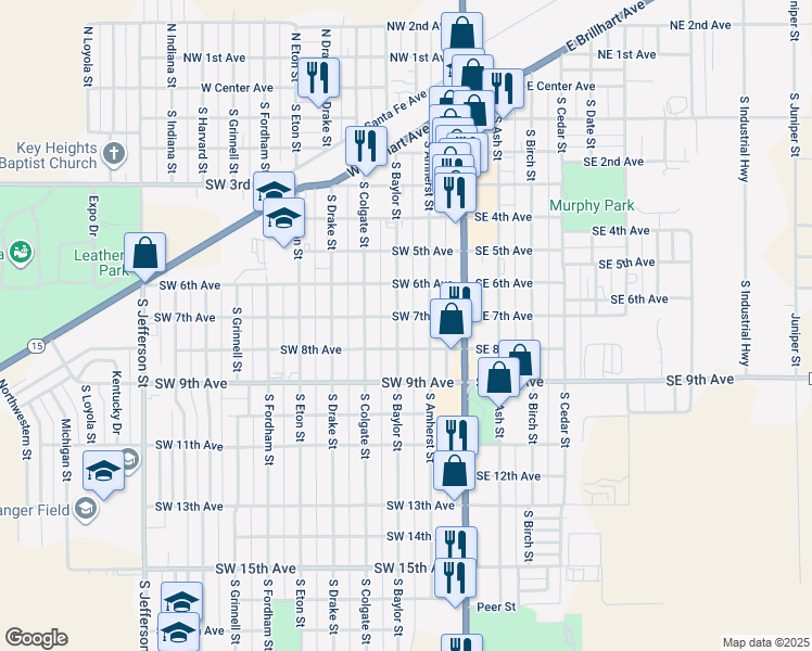 map of restaurants, bars, coffee shops, grocery stores, and more near 101-149 Southwest 7th Avenue in Perryton