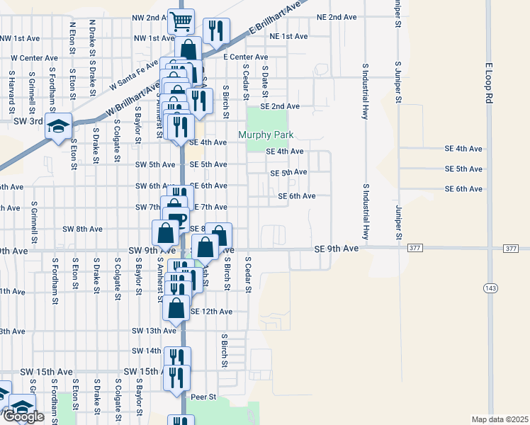 map of restaurants, bars, coffee shops, grocery stores, and more near 400-498 Southeast 7th Avenue in Perryton