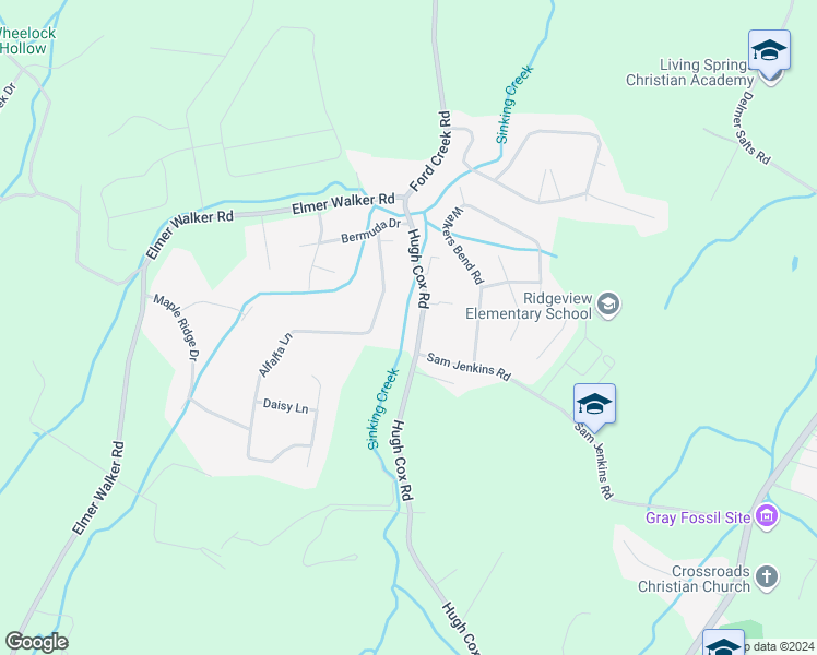 map of restaurants, bars, coffee shops, grocery stores, and more near 323 Hugh Cox Road in Johnson City