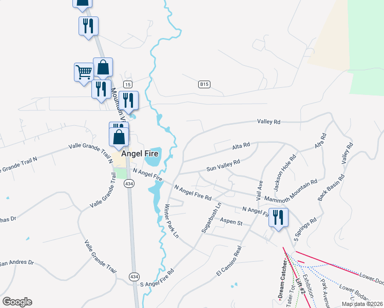 map of restaurants, bars, coffee shops, grocery stores, and more near 13 Alta Road in Angel Fire