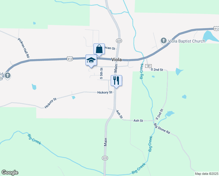 map of restaurants, bars, coffee shops, grocery stores, and more near 66 South 4th Street in Viola