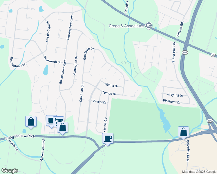 map of restaurants, bars, coffee shops, grocery stores, and more near 767 Nelms Drive in Gallatin