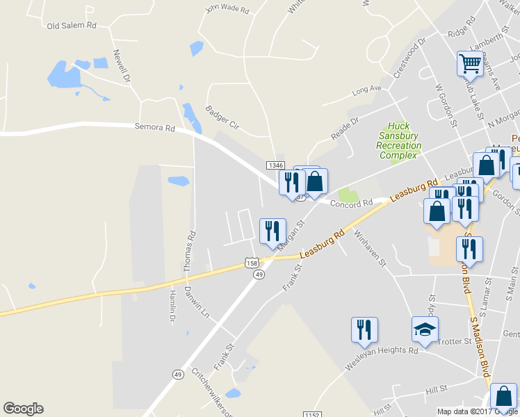 map of restaurants, bars, coffee shops, grocery stores, and more near 625 Jean Street in Roxboro