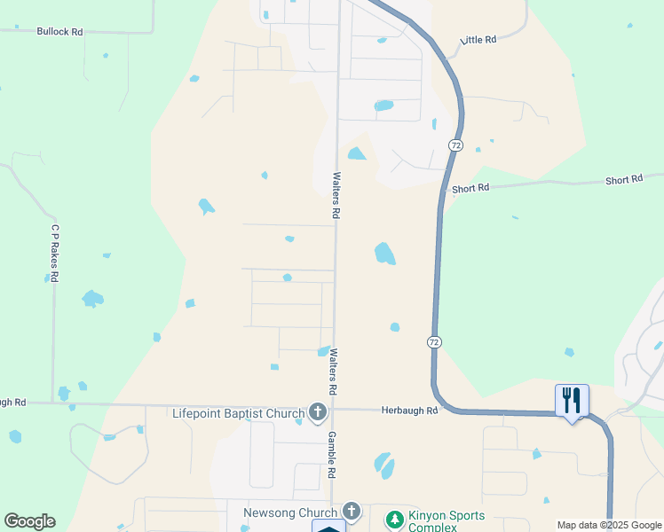map of restaurants, bars, coffee shops, grocery stores, and more near 11505 Walters Road in Bentonville