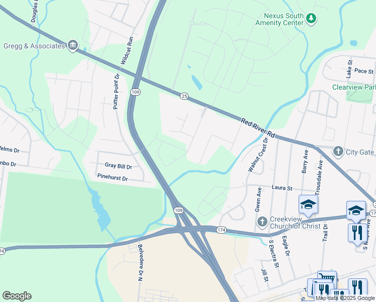 map of restaurants, bars, coffee shops, grocery stores, and more near 157 Summerlin Drive in Gallatin
