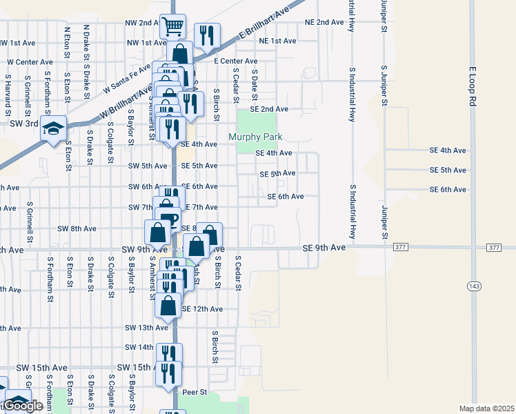 map of restaurants, bars, coffee shops, grocery stores, and more near 400 Southeast 7th Avenue in Perryton