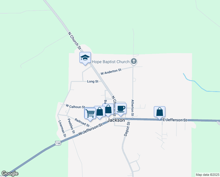 map of restaurants, bars, coffee shops, grocery stores, and more near 255-325 Highway 305 in Jackson