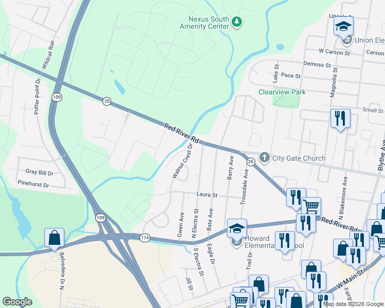 map of restaurants, bars, coffee shops, grocery stores, and more near 238 Walnut Crest Drive in Gallatin