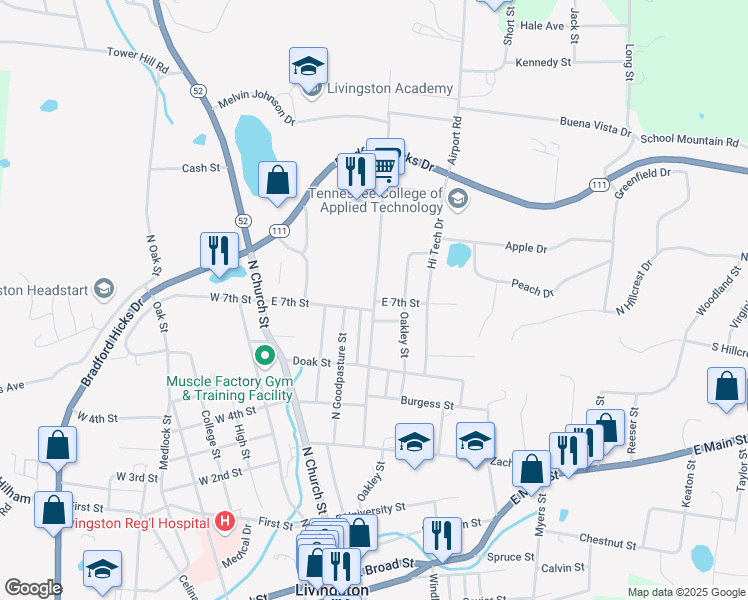 map of restaurants, bars, coffee shops, grocery stores, and more near 1000 Preston Street in Livingston