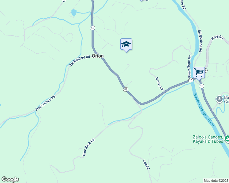 map of restaurants, bars, coffee shops, grocery stores, and more near 2566 North Carolina 16 in Jefferson