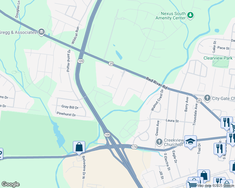map of restaurants, bars, coffee shops, grocery stores, and more near 157 Summerlin Drive in Gallatin