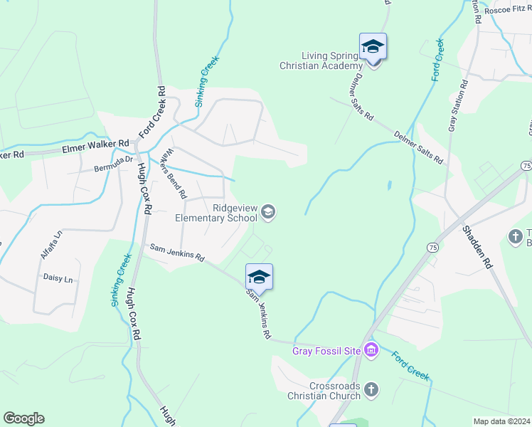 map of restaurants, bars, coffee shops, grocery stores, and more near 252 Sam Jenkins Road in Gray