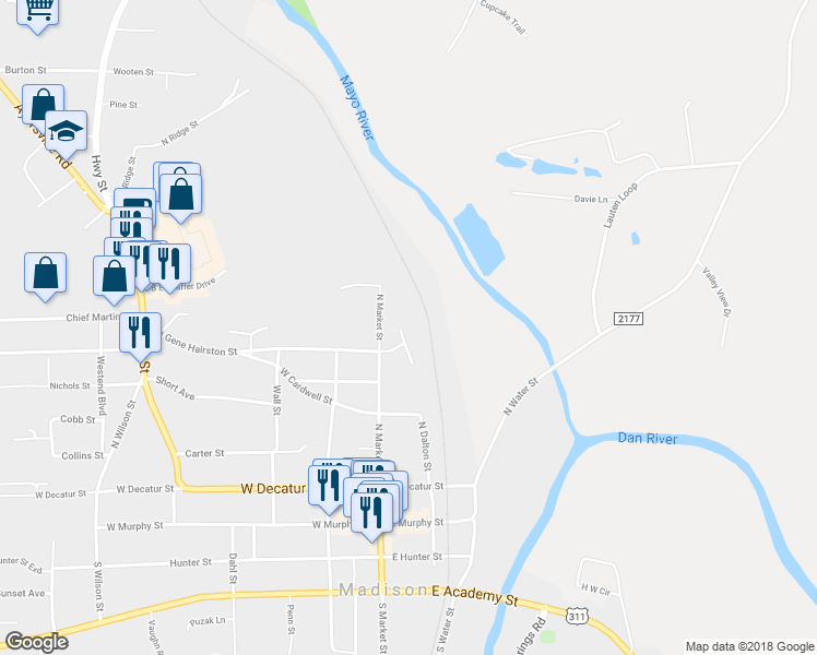map of restaurants, bars, coffee shops, grocery stores, and more near 410 Pinewood Drive in Madison