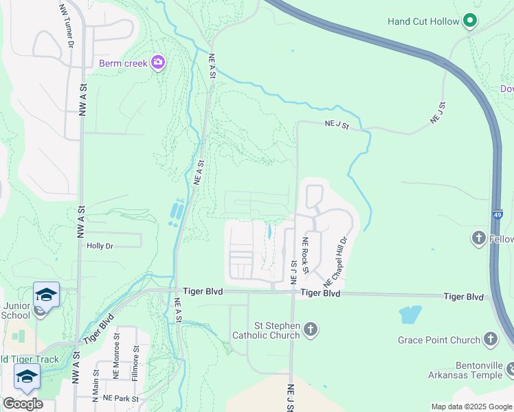 map of restaurants, bars, coffee shops, grocery stores, and more near 1518 Northeast Benjamin Greens in Bentonville