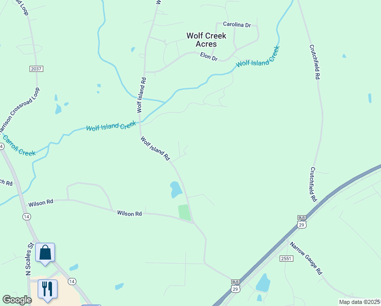 map of restaurants, bars, coffee shops, grocery stores, and more near 127 Clarence Johnson Drive in Reidsville