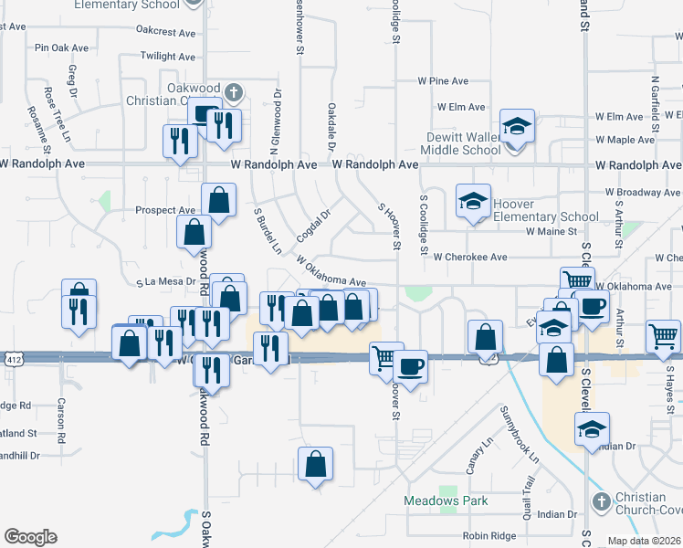 map of restaurants, bars, coffee shops, grocery stores, and more near 3233 West Cherokee Avenue in Enid