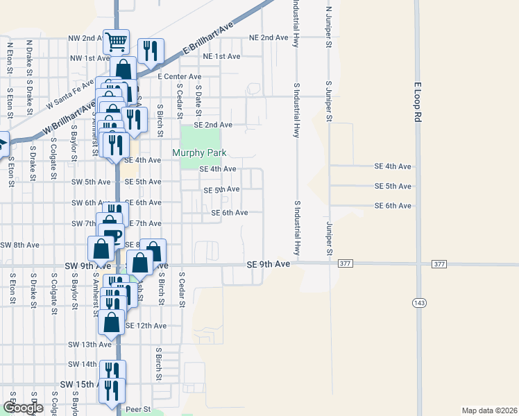 map of restaurants, bars, coffee shops, grocery stores, and more near 500-598 South Gum Street in Perryton