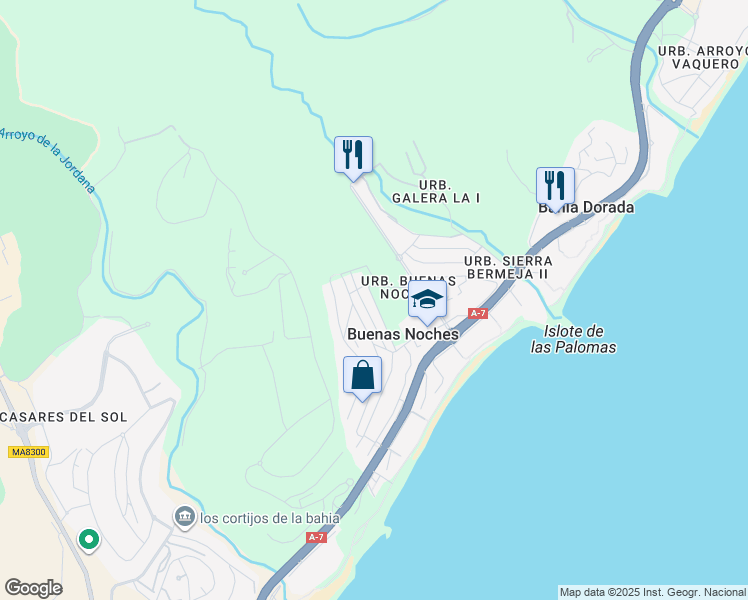 map of restaurants, bars, coffee shops, grocery stores, and more near 8F Urbanización Uen.010 Buenas Noches in Estepona