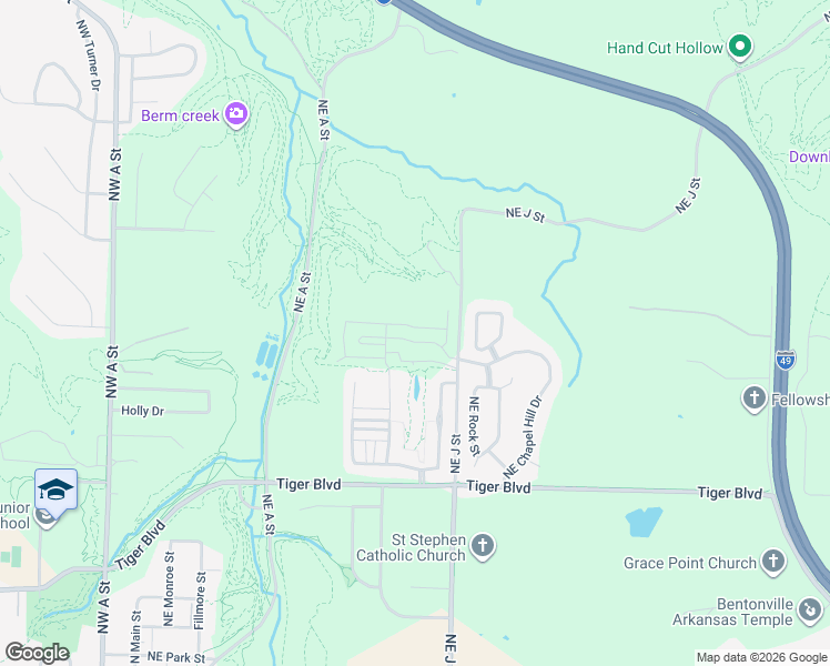map of restaurants, bars, coffee shops, grocery stores, and more near 1518 Northeast Benjamin Greens in Bentonville