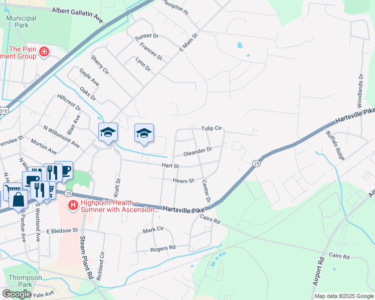 map of restaurants, bars, coffee shops, grocery stores, and more near 909 Iris Drive in Gallatin