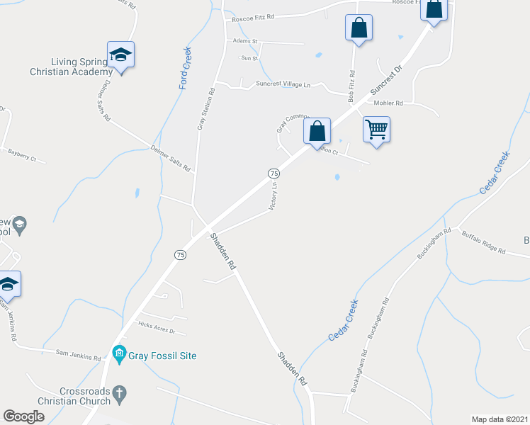 map of restaurants, bars, coffee shops, grocery stores, and more near Jesse Sells Road in Gray
