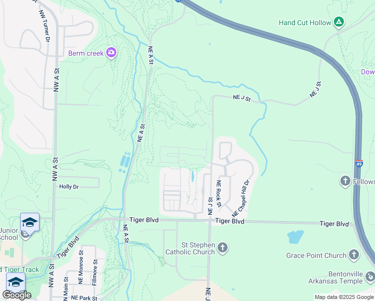 map of restaurants, bars, coffee shops, grocery stores, and more near 1518 Northeast Benjamin Greens in Bentonville