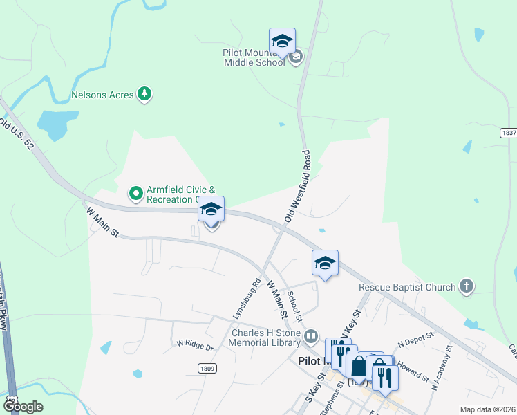 map of restaurants, bars, coffee shops, grocery stores, and more near 315 Old Westfield Road in Pilot Mountain
