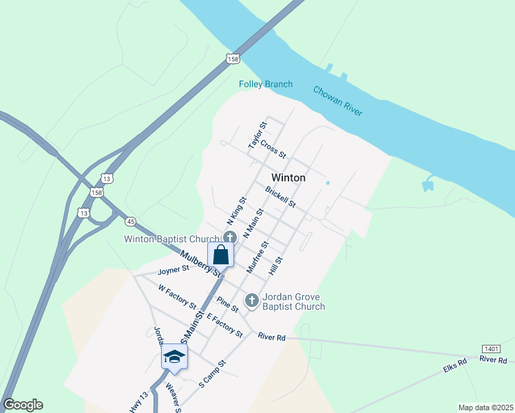 map of restaurants, bars, coffee shops, grocery stores, and more near 419 North Main Street in Winton