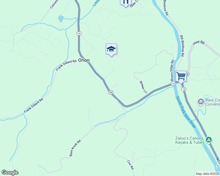 map of restaurants, bars, coffee shops, grocery stores, and more near 2591 North Carolina 16 in Jefferson