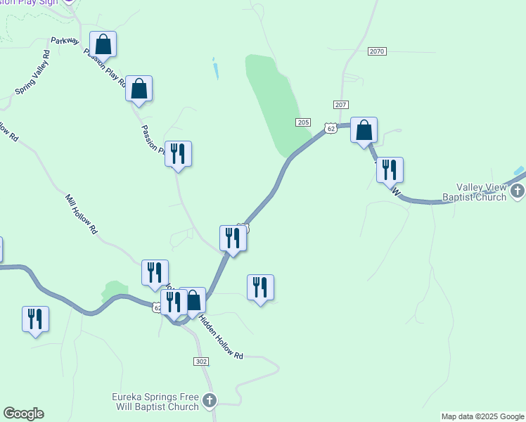 map of restaurants, bars, coffee shops, grocery stores, and more near 4092 East Van Buren in Eureka Springs