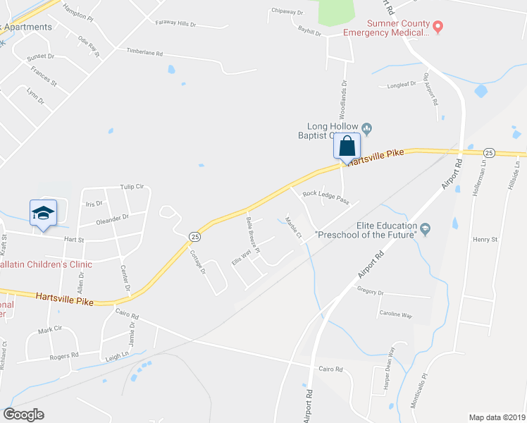 map of restaurants, bars, coffee shops, grocery stores, and more near 1122 Caitlin Court in Gallatin