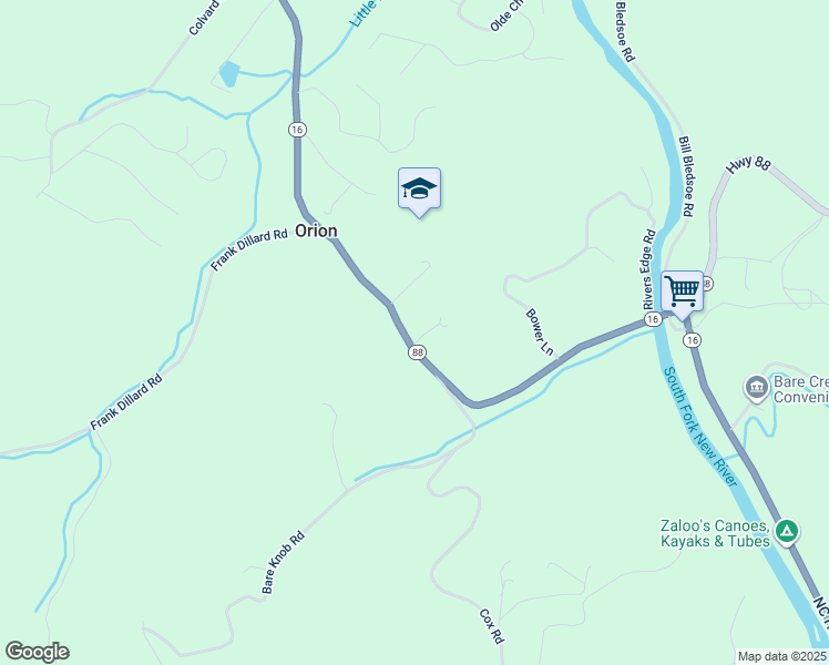 map of restaurants, bars, coffee shops, grocery stores, and more near 2591 North Carolina 16 in Jefferson