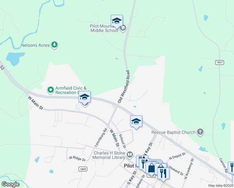 map of restaurants, bars, coffee shops, grocery stores, and more near 315 Old Westfield Road in Pilot Mountain