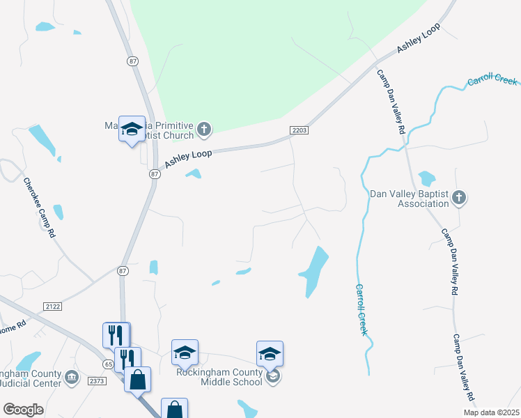 map of restaurants, bars, coffee shops, grocery stores, and more near 222 Meador Lake Road in Reidsville