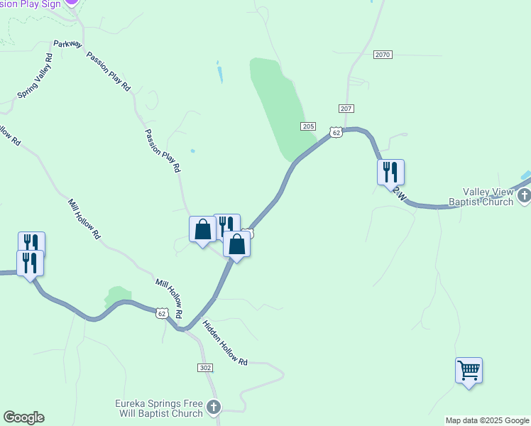 map of restaurants, bars, coffee shops, grocery stores, and more near 4092 East Van Buren in Eureka Springs