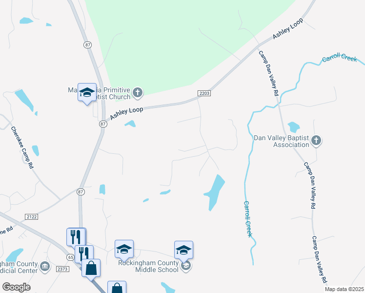 map of restaurants, bars, coffee shops, grocery stores, and more near 222 Meador Lake Road in Reidsville