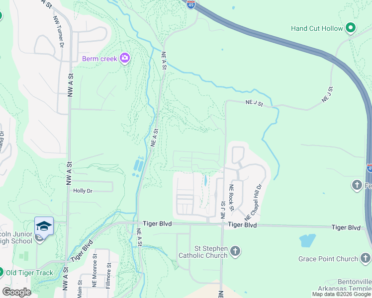 map of restaurants, bars, coffee shops, grocery stores, and more near 2013 Northeast J Street in Bentonville