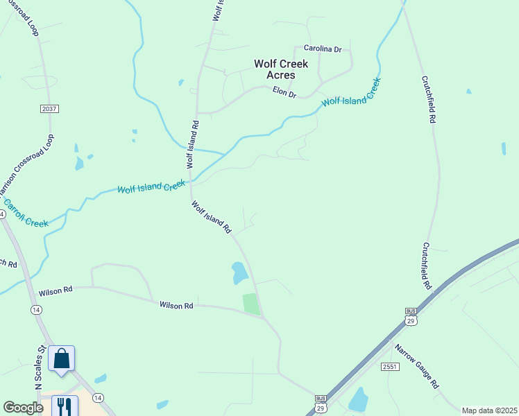 map of restaurants, bars, coffee shops, grocery stores, and more near 127 Clarence Johnson Drive in Reidsville