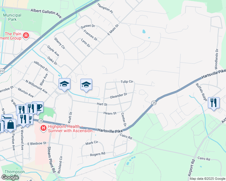 map of restaurants, bars, coffee shops, grocery stores, and more near 909 Iris Drive in Gallatin