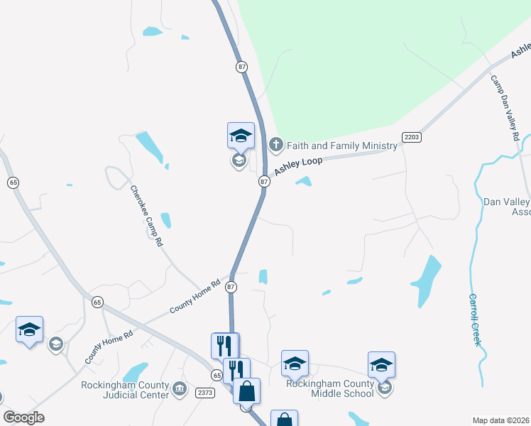 map of restaurants, bars, coffee shops, grocery stores, and more near 8741 North Carolina 87 in Reidsville