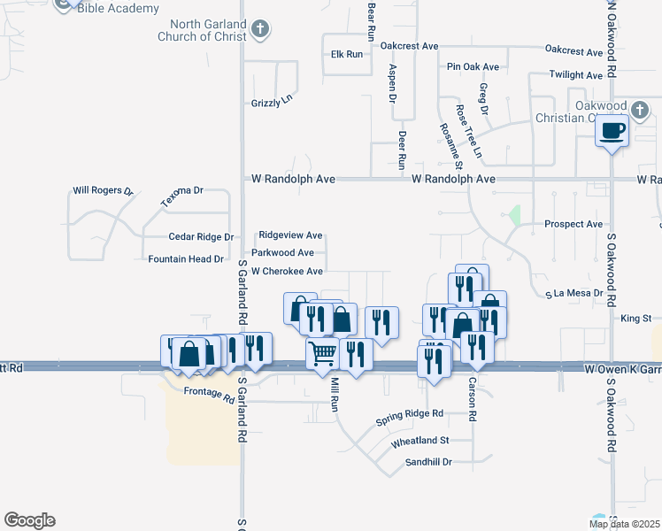 map of restaurants, bars, coffee shops, grocery stores, and more near 217 Tanglewood Street in Enid