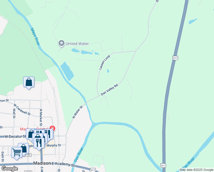 map of restaurants, bars, coffee shops, grocery stores, and more near 954 Dan Valley Road in Madison