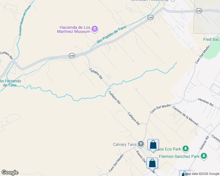 map of restaurants, bars, coffee shops, grocery stores, and more near 646 Callejon in Taos