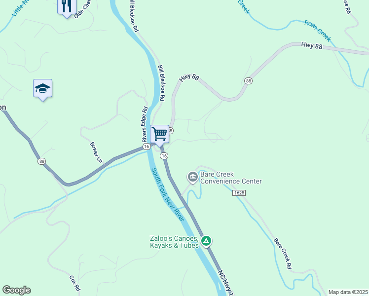 map of restaurants, bars, coffee shops, grocery stores, and more near 3341 North Carolina 16 in Jefferson