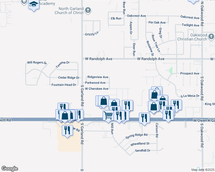 map of restaurants, bars, coffee shops, grocery stores, and more near 217 Tanglewood Street in Enid