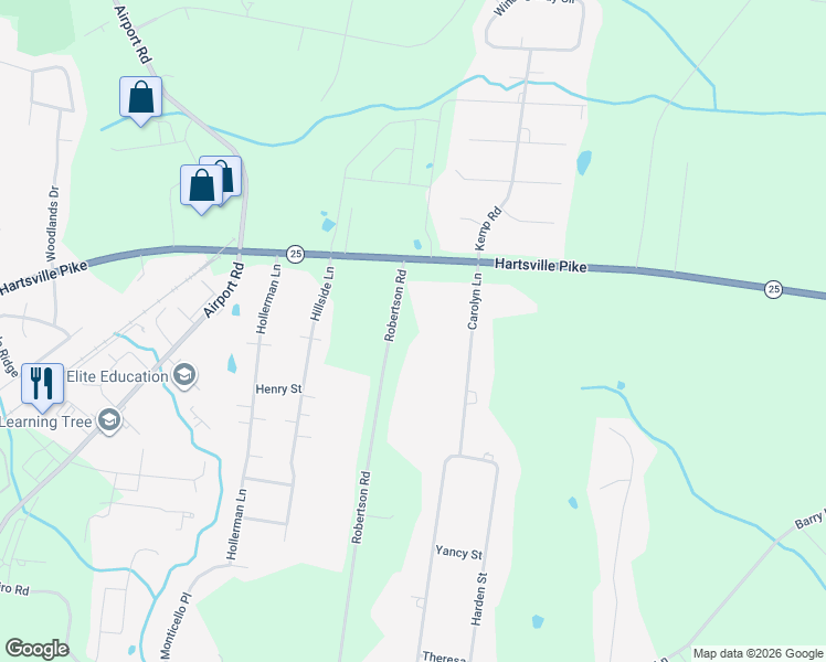 map of restaurants, bars, coffee shops, grocery stores, and more near 1019 Robertson Road in Gallatin