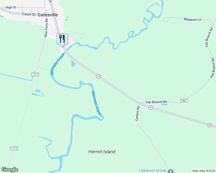 map of restaurants, bars, coffee shops, grocery stores, and more near 629 North Carolina 37 in Gatesville